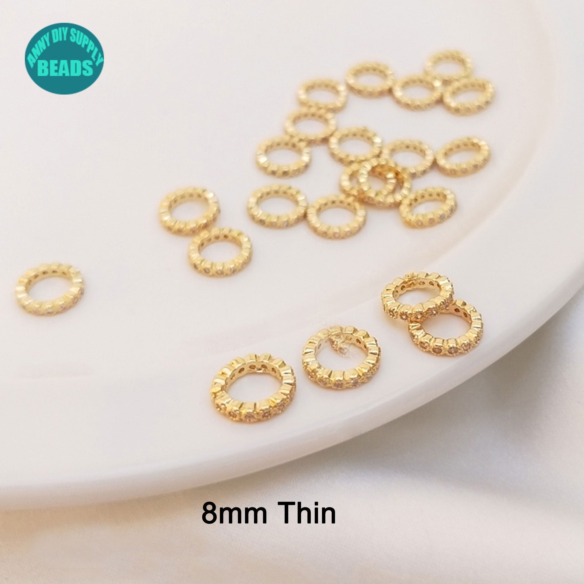 8mm 14K Gold Plated brass wheel Beads,CZ paved Wheel beads,Gold